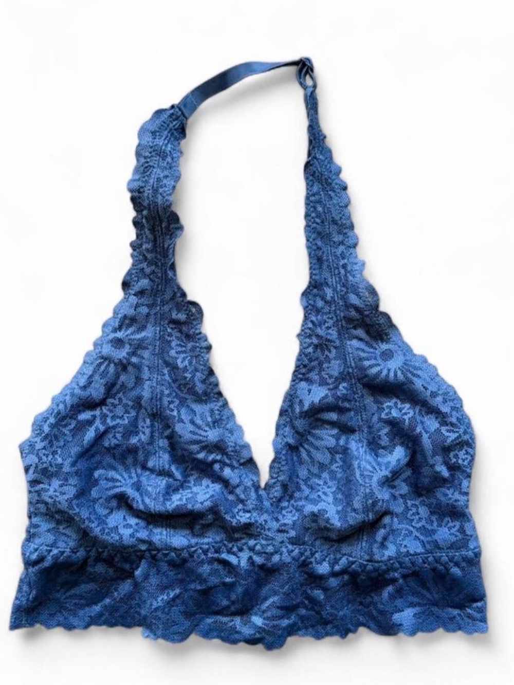 PINK Lace Halter Bralette Blue with‎ Silver Logo Small
